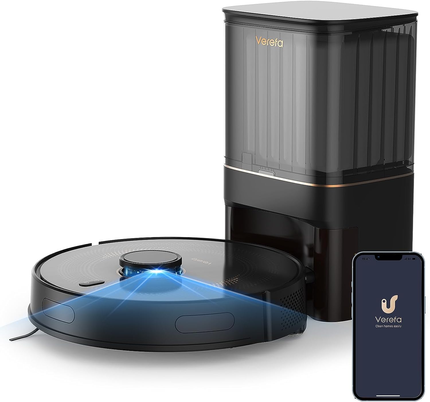 Verefa Robot Aspirateur avec Station de Vidage Automatique